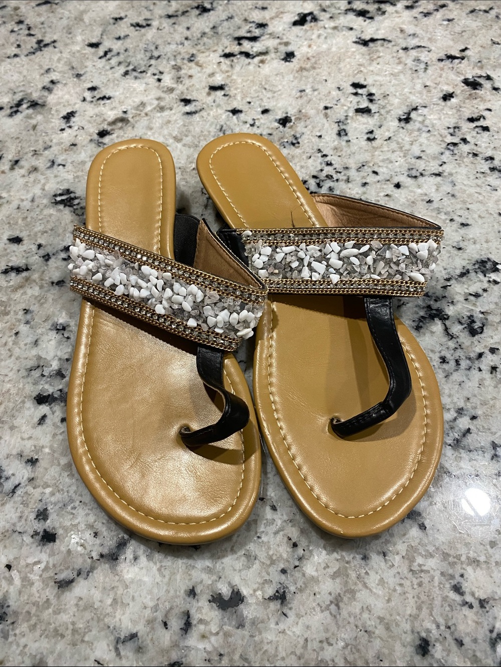 Target Size 9 Embellished Tan and Black Women's Slide Sandals